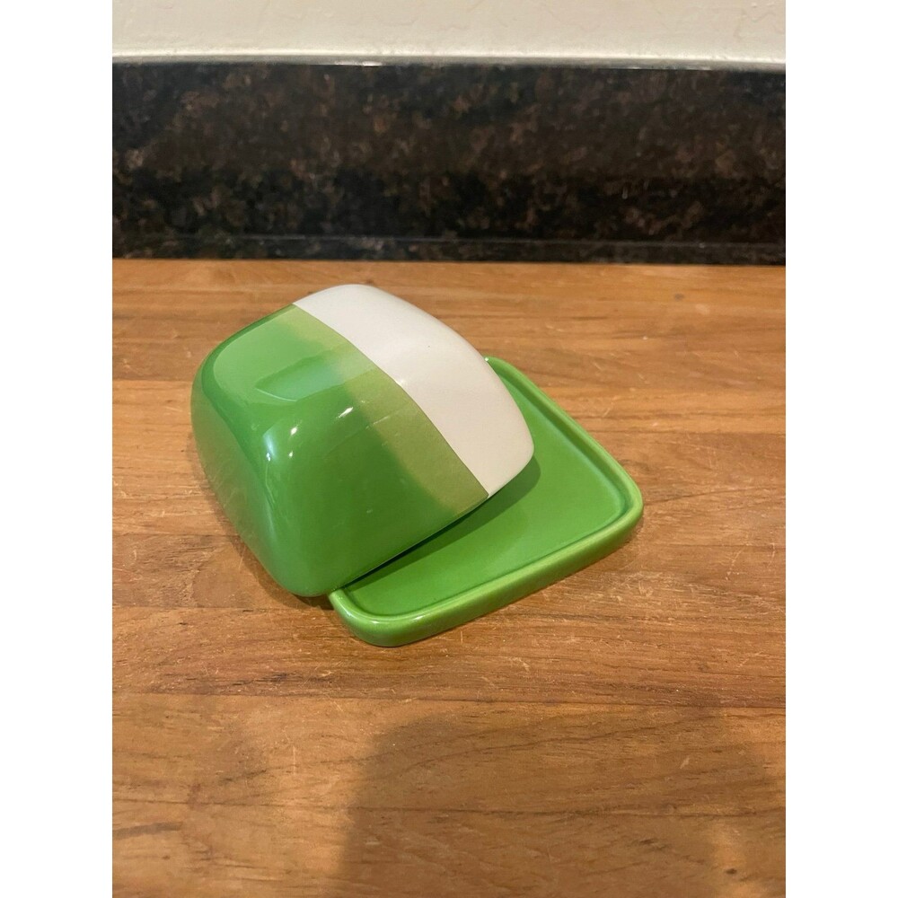 Threshold green/white butter dish